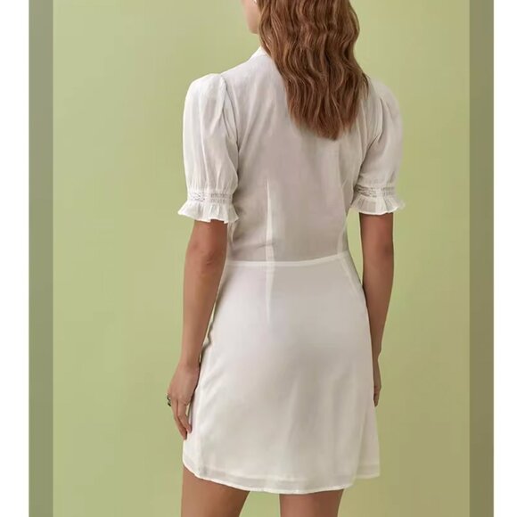 Reformation Jack Mini Dress Sz2/4/6 White French Cotton Causal - Picture 3 of 12